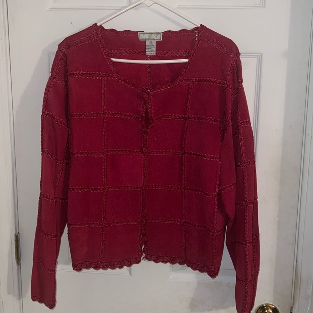 S.M.H. Woman Red Leather Button-Down Blazer 2X